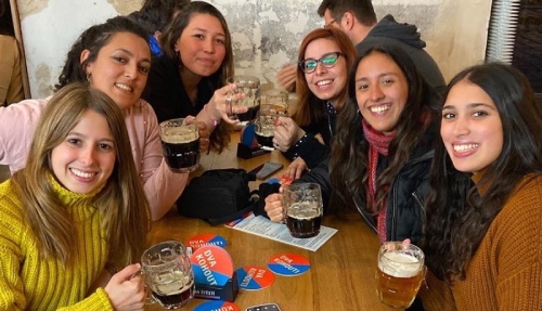 Group of girls drinking beer